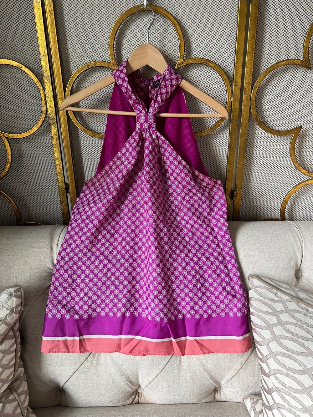 Banana Republic Purple and Pink Halter Neck Tank Top (100% SATIN)
